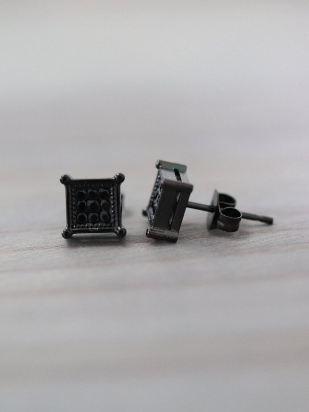 7mm Square CZ Micro Pave Style 4-Prong Stud Earrings Black Stainless Steel